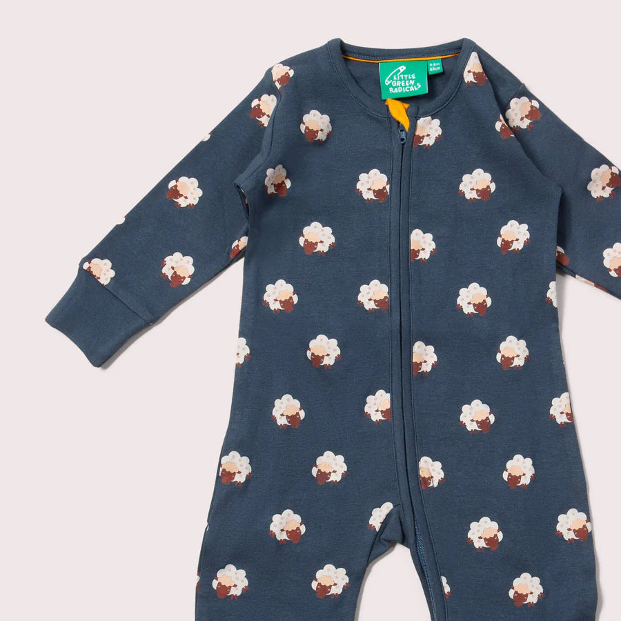 Sleeping Sheep Zip Organic Babygrow – 100% Organic Cotton (Newborn–18 Months) | Little Green Radicals