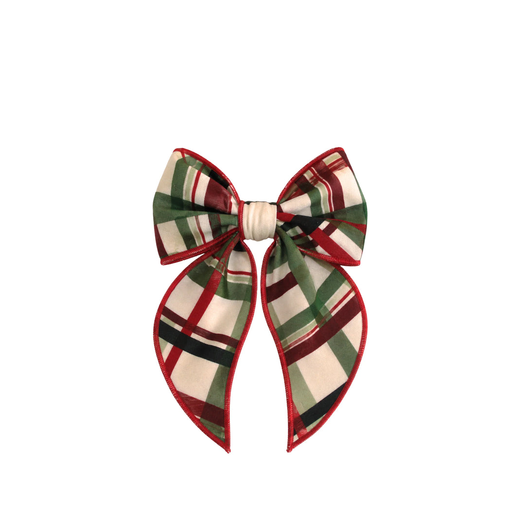 Holiday Plaid Bamboo Bow Hair Clip