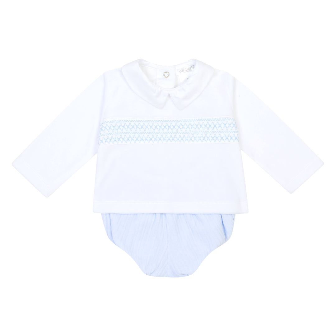Deolinda Angel Baby Boy Top &amp; Bloomer Set - White &amp; Baby Blue