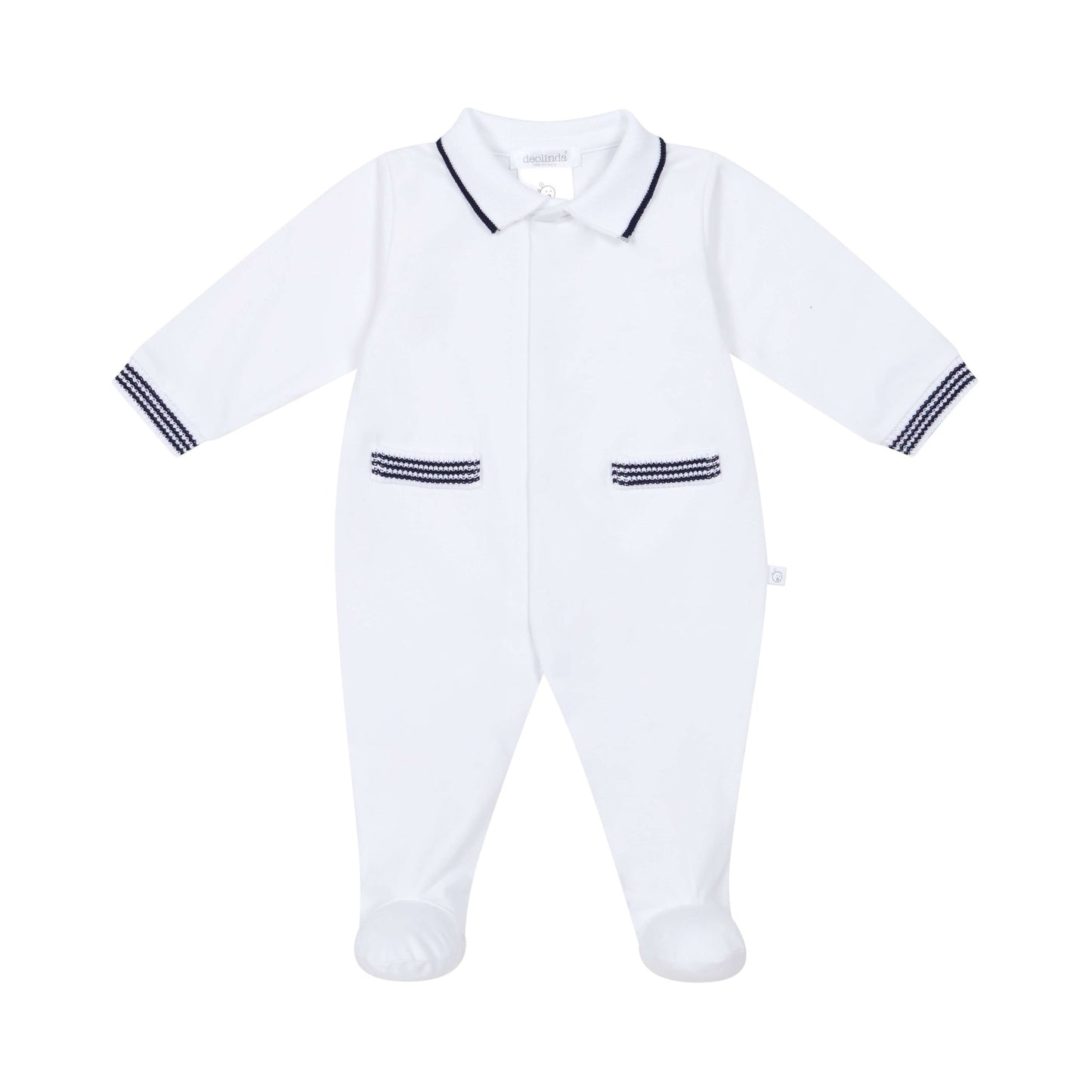 Deolinda Classic Navy Trim Footed Sleepsuit for Baby Boys