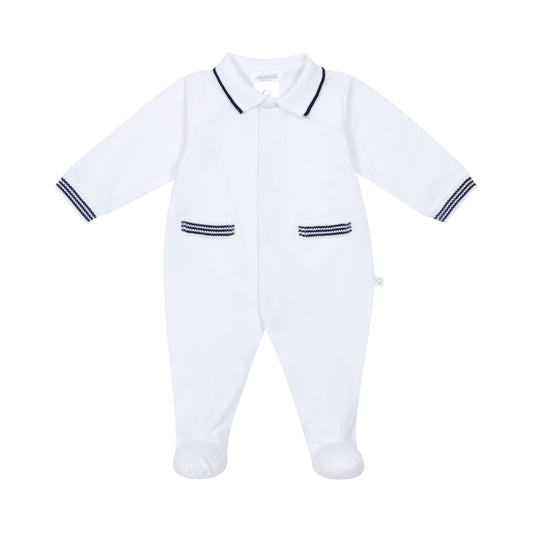 Deolinda Classic Navy Trim Footed Sleepsuit for Baby Boys