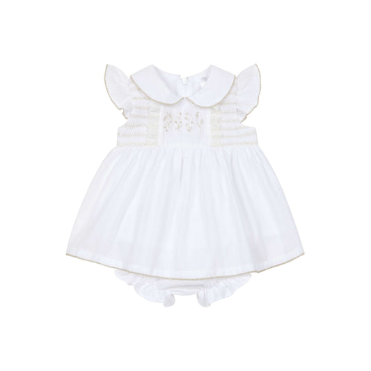 Deolinda White Embroidered Dress & Bloomer Set for Baby Girls