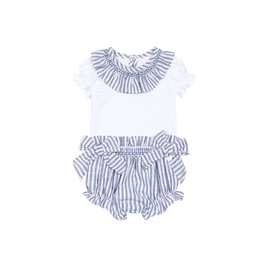 Blue Stripe Bloomer Set for Baby Girls