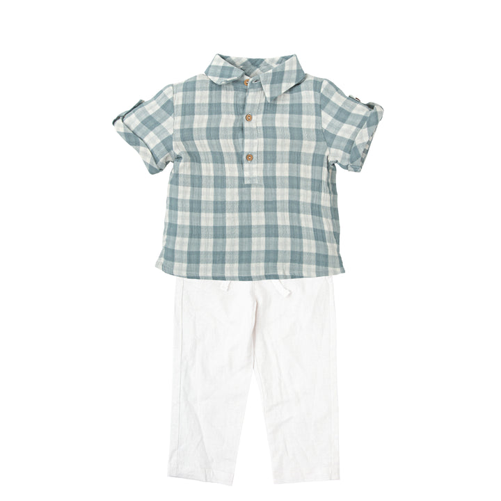Luz Checkered Short-Sleeved Shirt &amp; White Pants Set