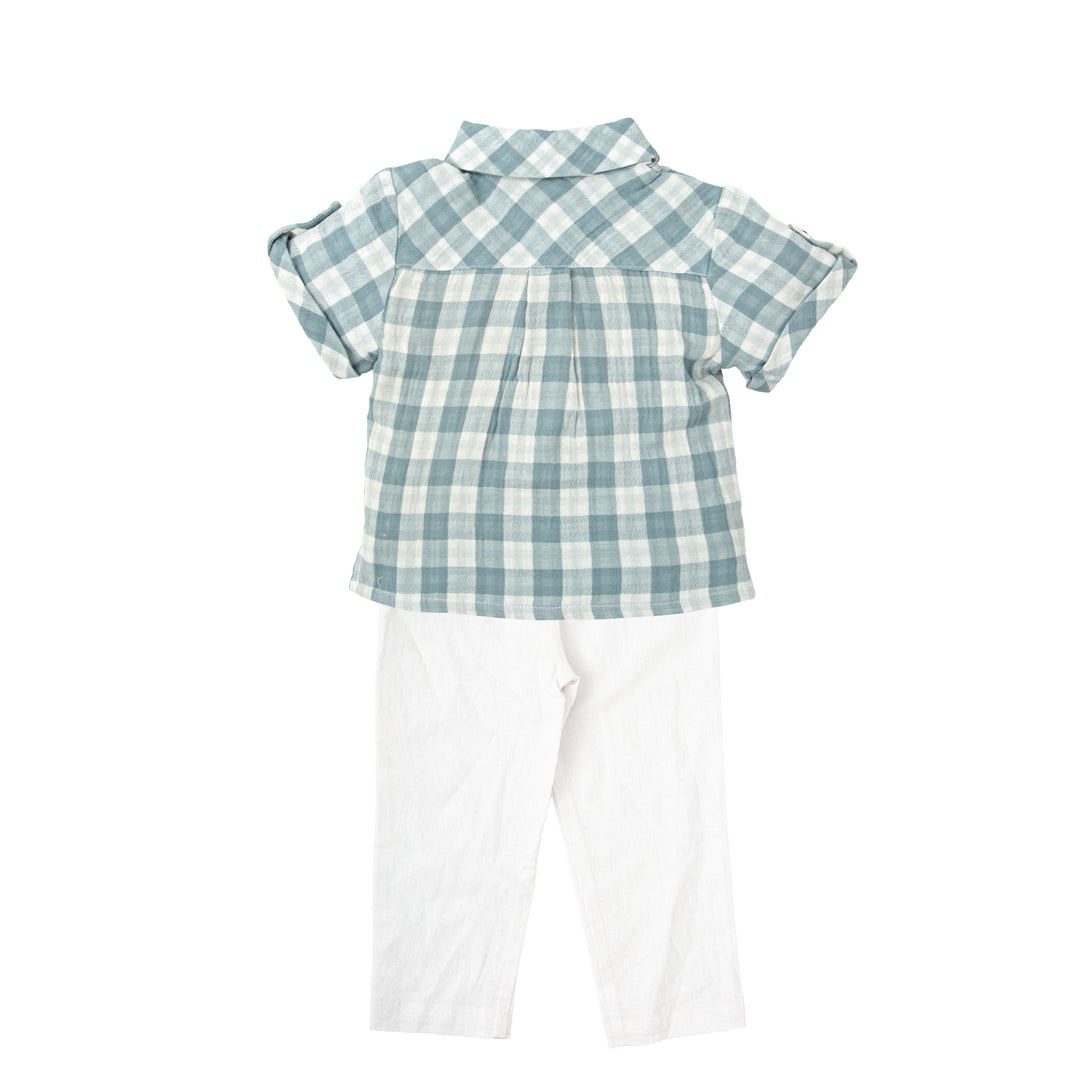 Luz Checkered Short-Sleeved Shirt &amp; White Pants Set