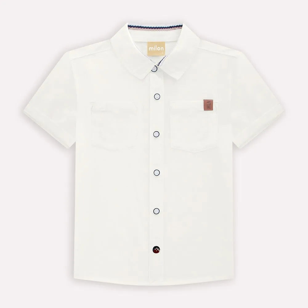 Boys’ White Button-Up Shirt &amp; Red Bermuda Set with Belt – Milon