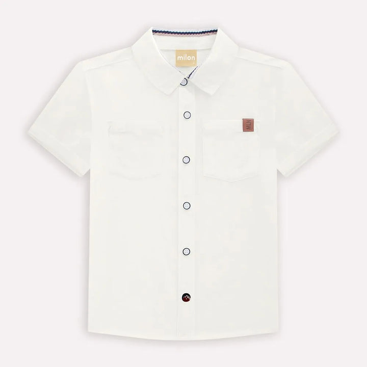 Boys’ White Button-Up Shirt &amp; Red Bermuda Set with Belt – Milon