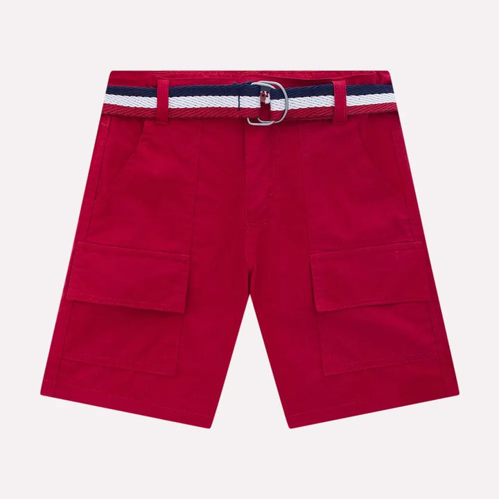 Boys’ White Button-Up Shirt &amp; Red Bermuda Set with Belt – Milon