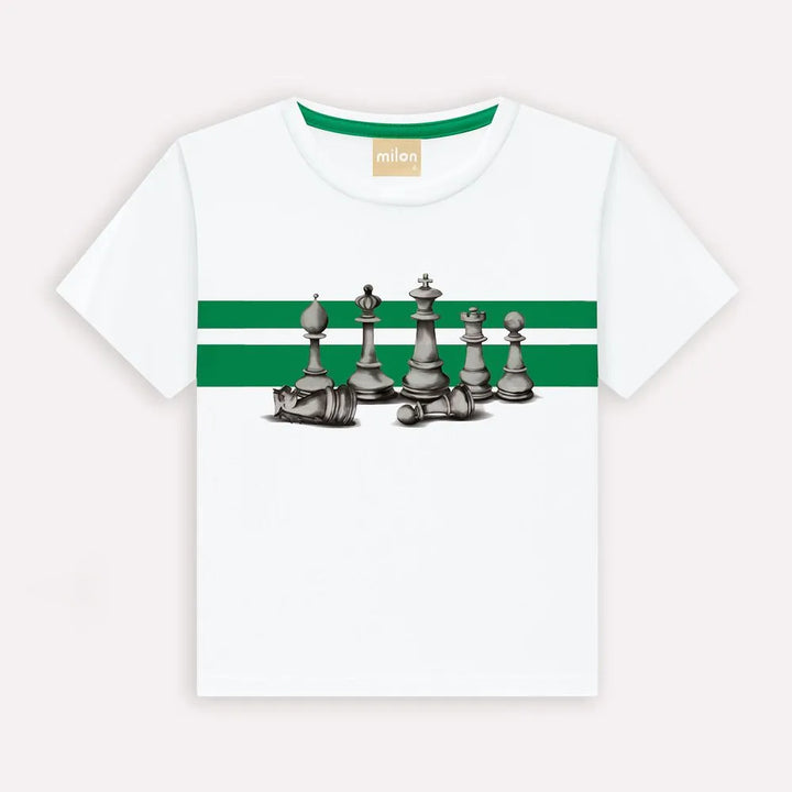 Boys’ Green Bermuda Set with Chess Piece Print T-Shirt – Milon (Toddler to Teen)