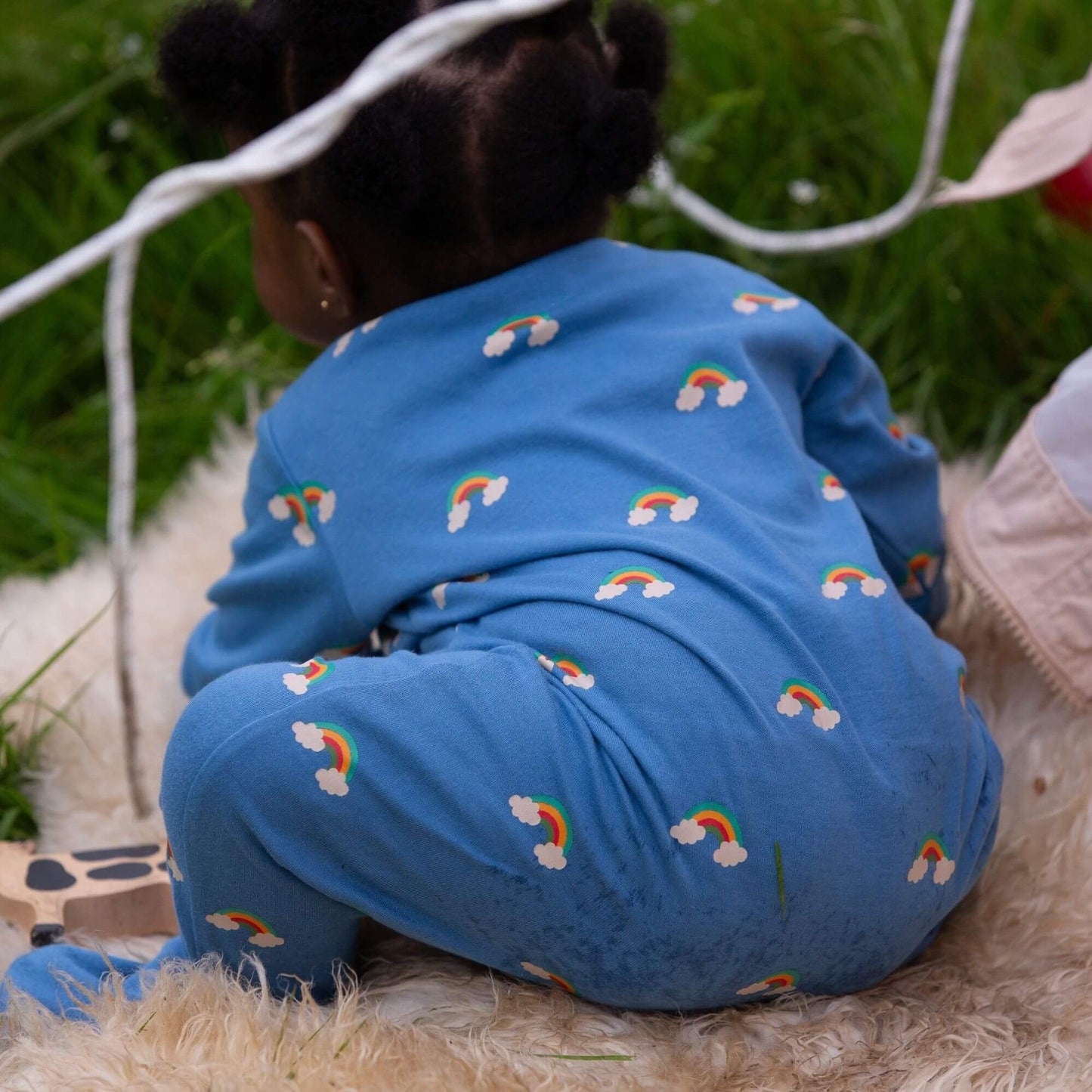 Blue Rainbows Zip Organic Babygrow | Newborn to 12-18M