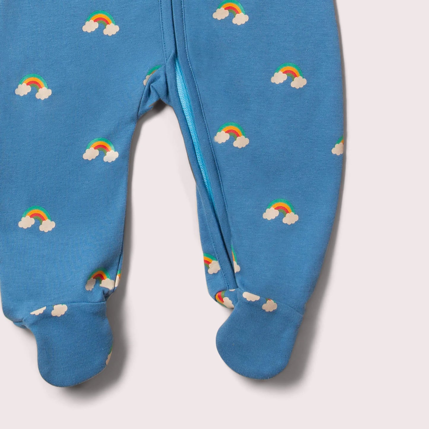 Blue Rainbows Zip Organic Babygrow | Newborn to 12-18M