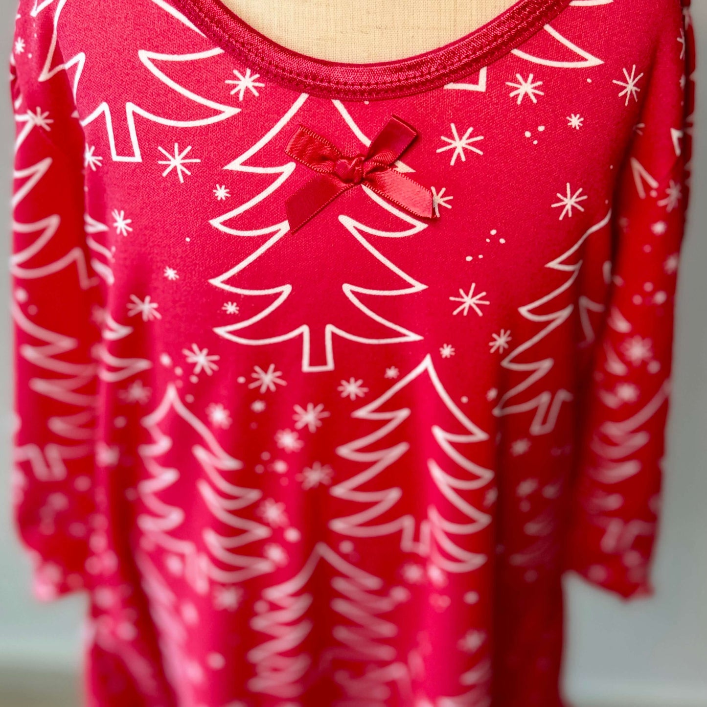 Long Sleeved Nightgown Red Trees for Girls