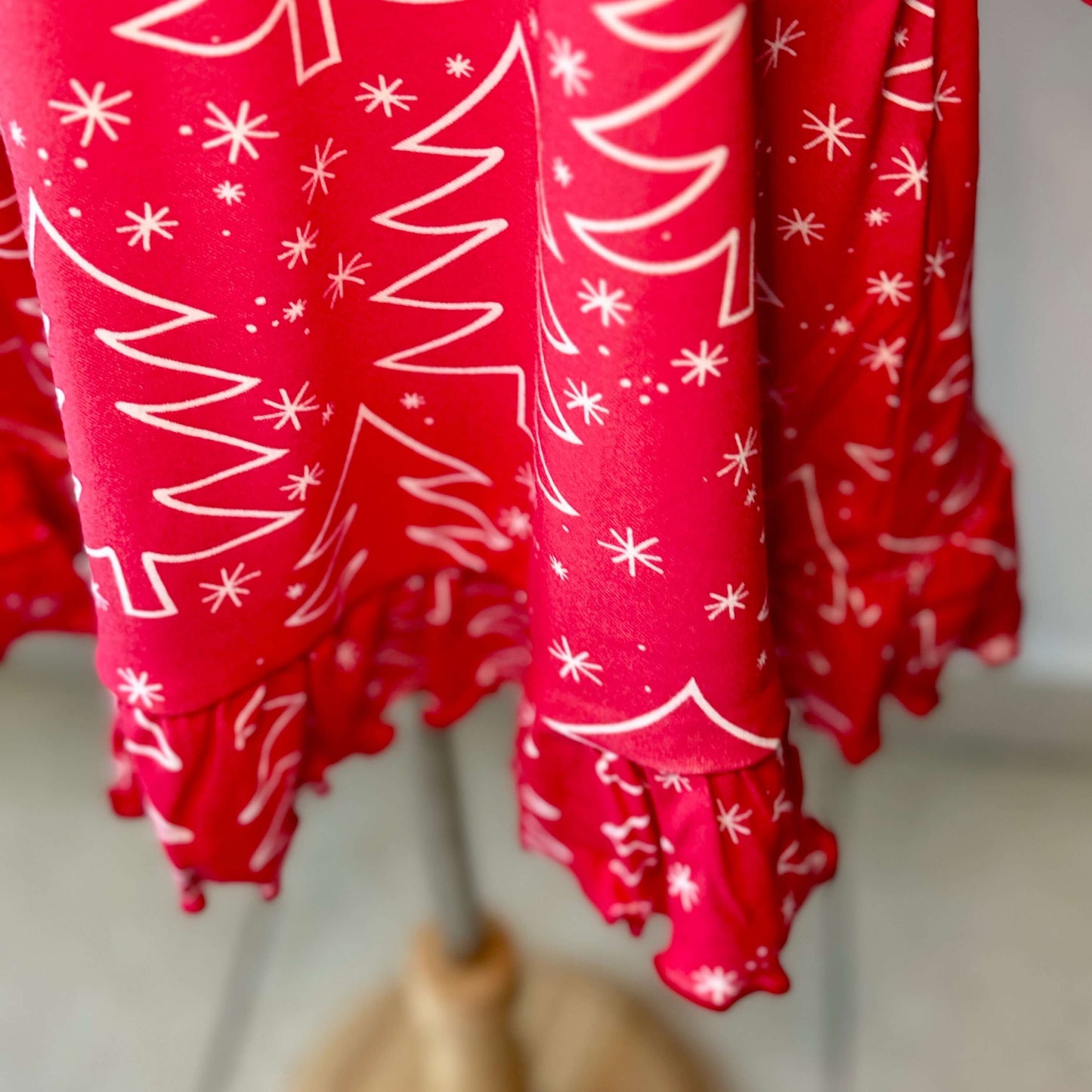 Long Sleeved Nightgown Red Trees for Girls