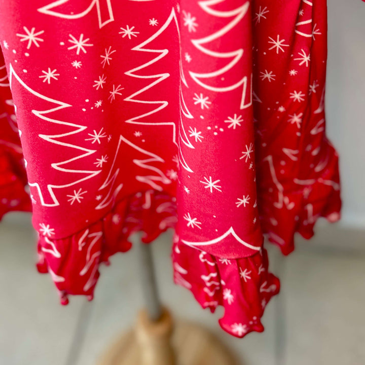 Long Sleeved Nightgown Red Trees for Girls