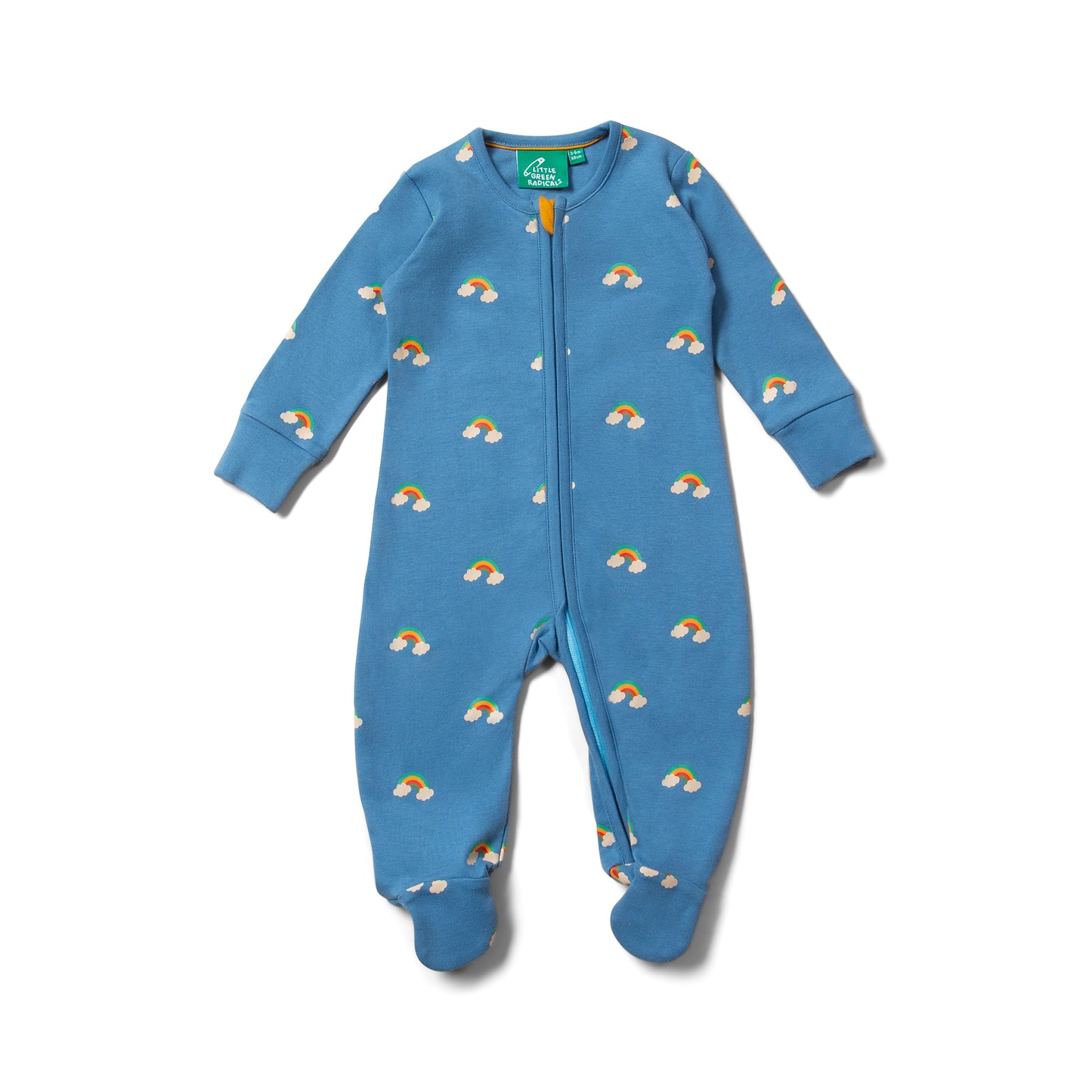 Blue Rainbows Zip Organic Babygrow | Newborn to 12-18M