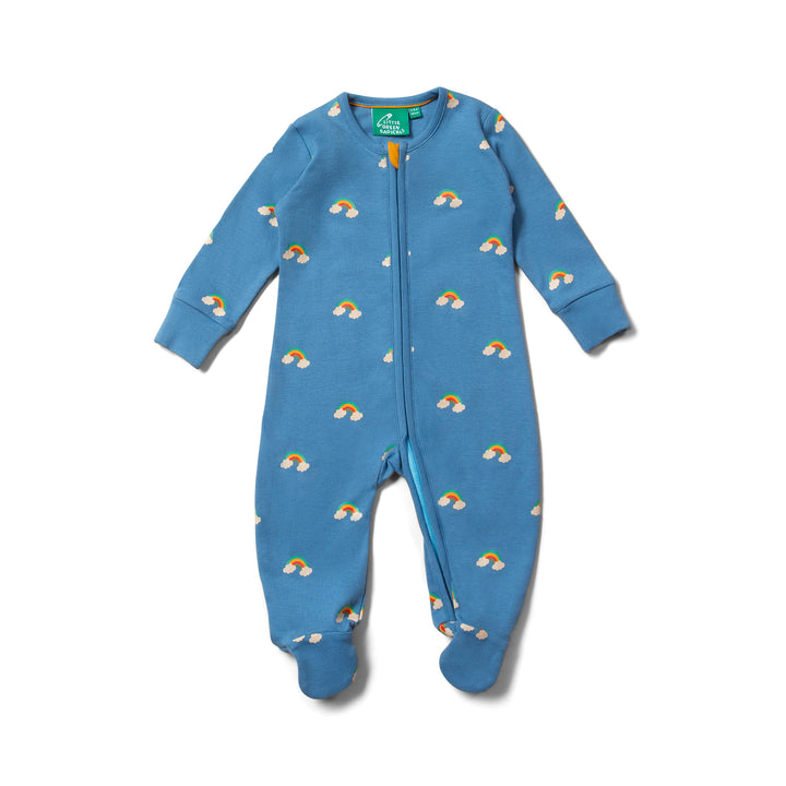 Blue Rainbows Zip Organic Babygrow | Newborn to 12-18M