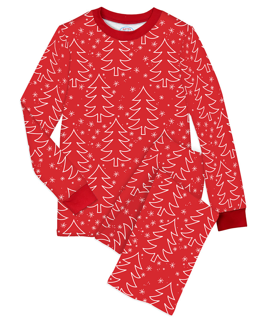 Adult Pajamas Red Trees