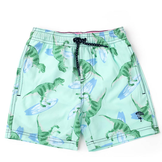 Surfin Dino Mint Swim Trunks