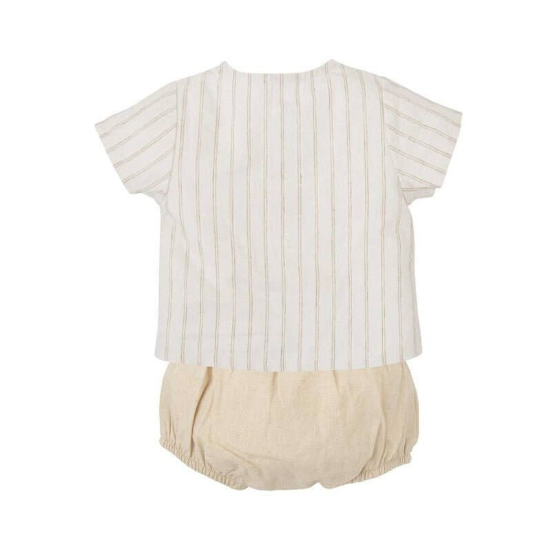 Linen Beige Striped Short Set - Nico