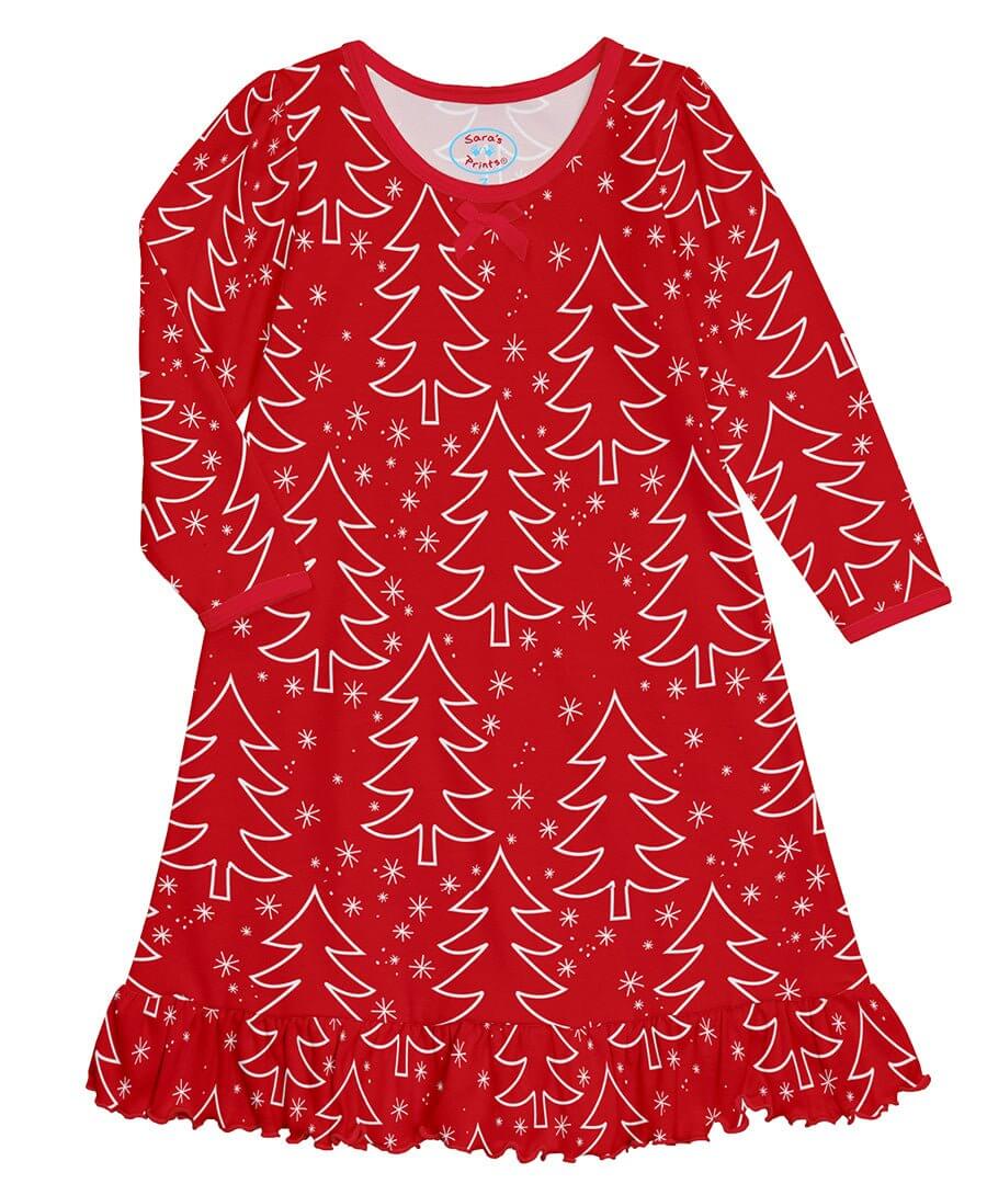 Long Sleeved Nightgown Red Trees for Girls - Nico