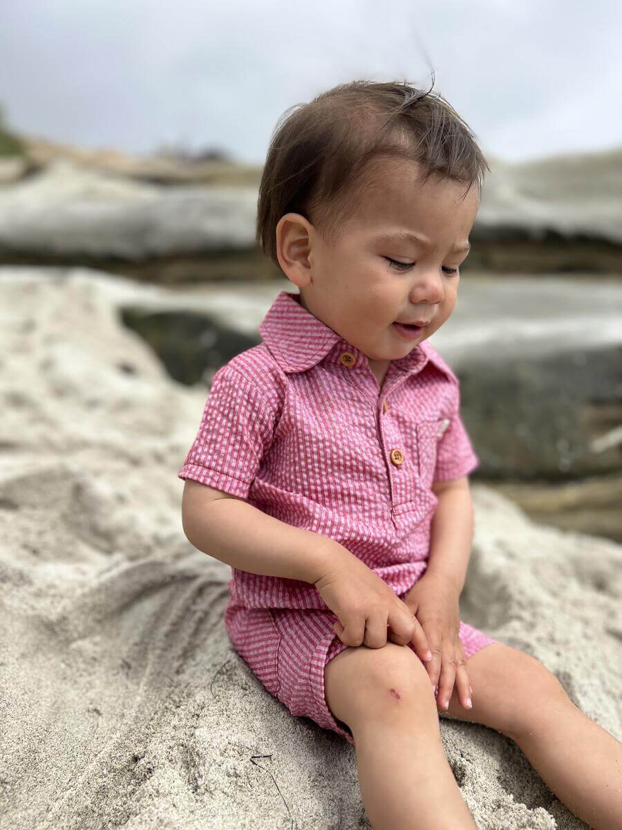 SANDY seersucker polo romper - Nico